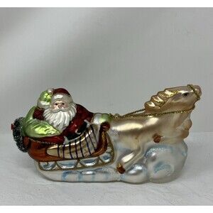 PESCHKA Hand Blown Glass Christmas Santa Sleigh Tree Gifts Reindeer Figurine 9"